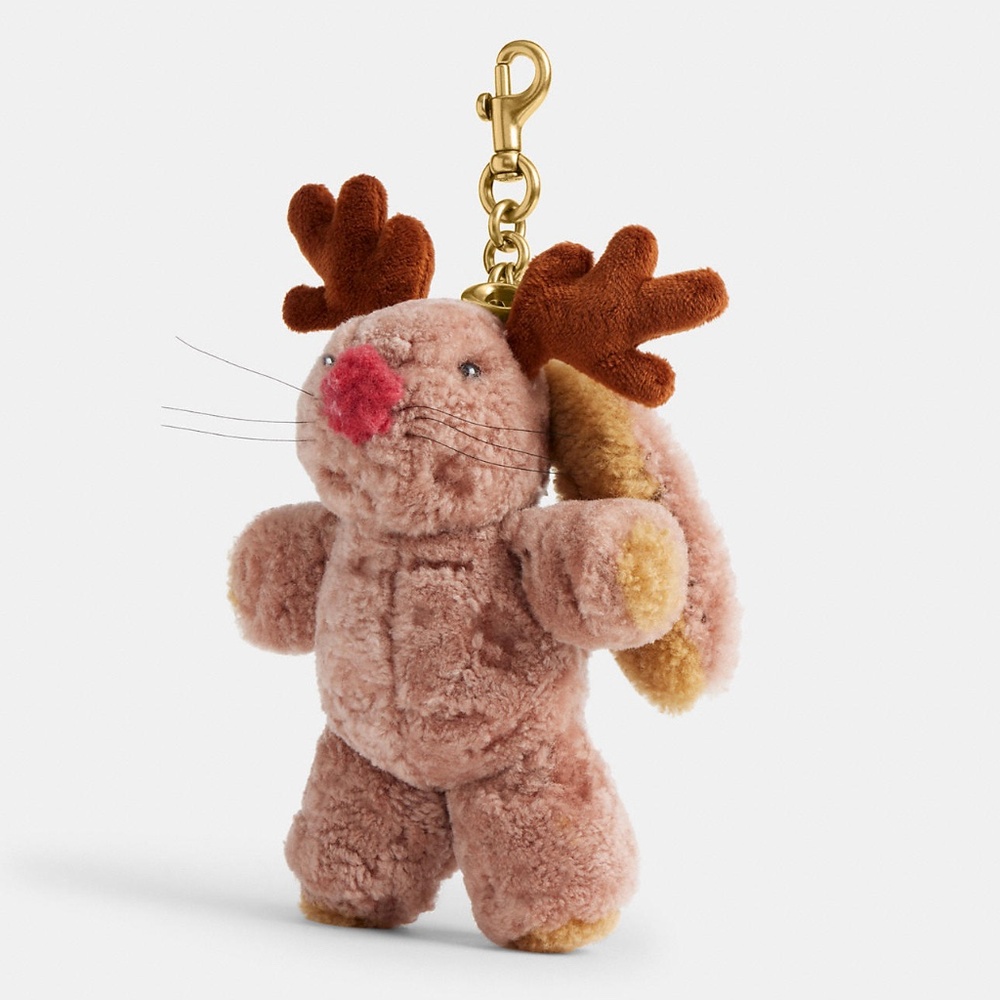 Coach Floppy With Antlers Bag Charm In Shearling